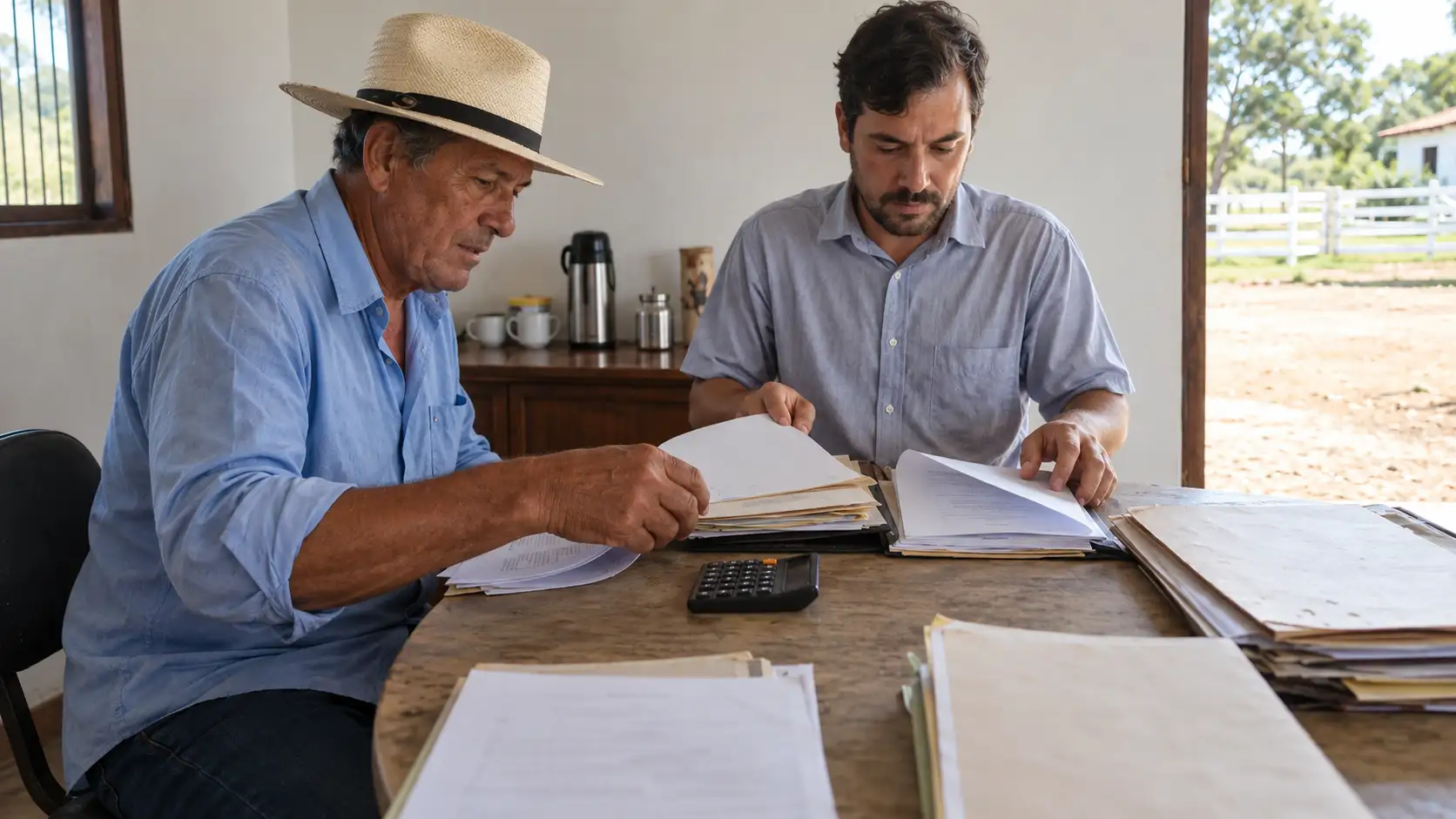 Produtor e consultor organizam contratos de diferentes credores rurais.