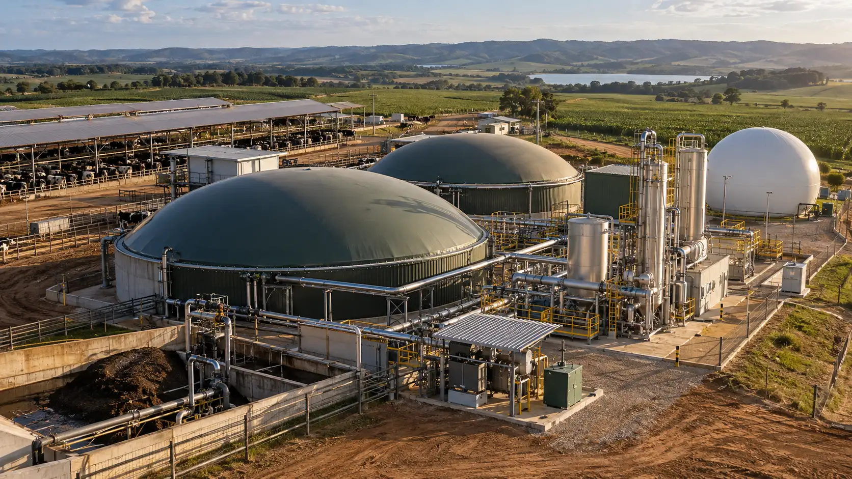 Usina de biogás e biometano rural financiada pelo BNDES em propriedade agropecuária