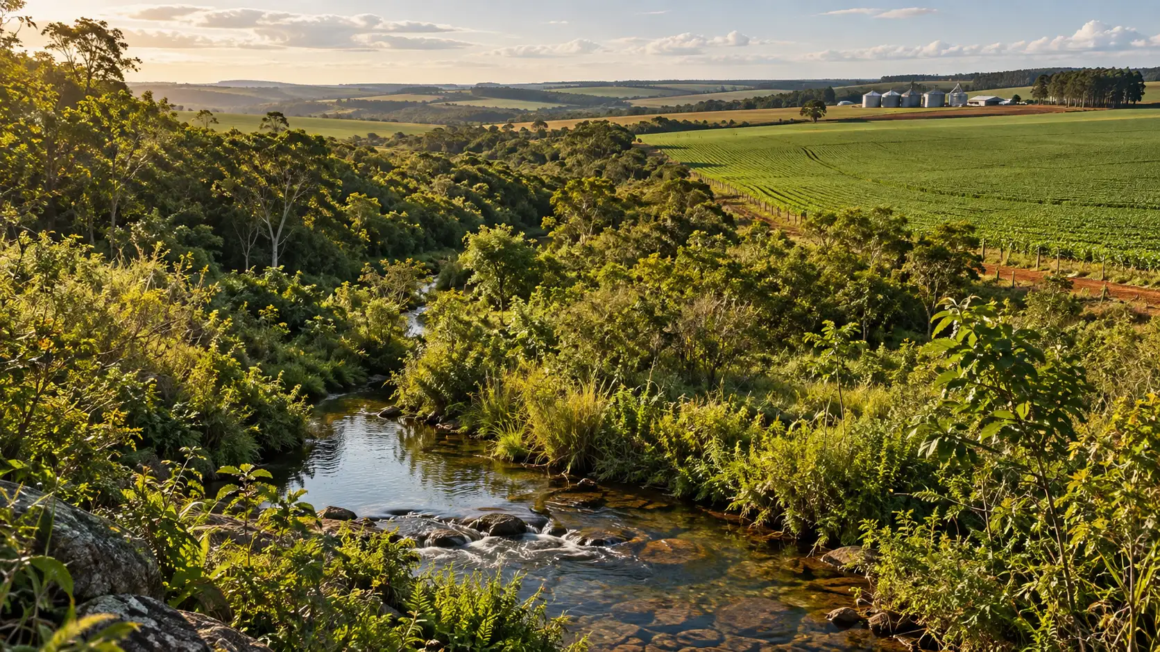Propriedade rural brasileira com área de restauração produtiva financiada pelo Fundo Clima Agro BNDES